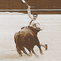 Photographie du torero El Fandi, à Málaga, le 13 août 2002, devant un toro de El Torero.